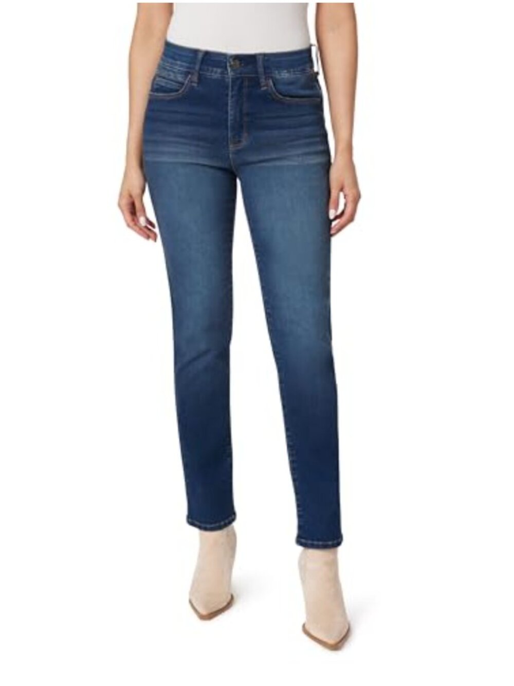 Mid Rise Straight Ankle Jeans Stretch Soft Denim